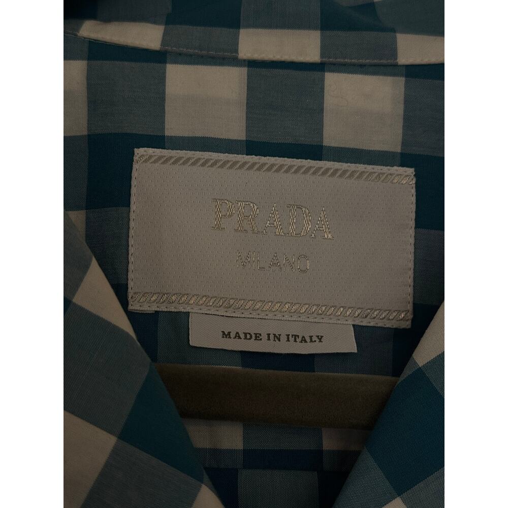 Prada Gingham Plaid Print Lapel Short-Sleeve Shirt - Picture 5 of 7